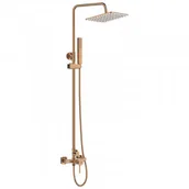 Zestawy prysznicowe - LAVEO PLA 80KX Kolumna natryskowa z baterią Długość drążka: 825-1270 mm Wysokość: 940-1385 mm Szerokość: 200 mm Głębokość: 430 mm Wymiar słuchawki: 210x37 mm Długość węża: 1500 mm Wykończenie: różowe złoto - miniaturka - grafika 1