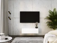 Szafki RTV - Wisząca szafka pod telewizor - Nowoczesny design z funkcją otwierania push-to-open. A: szer. 100 cm, wys. 34 cm, gł. 32 cm. TV Lowboard, TV Board, TV Sideboard Wisząca, BIAŁY MATT - miniaturka - grafika 1