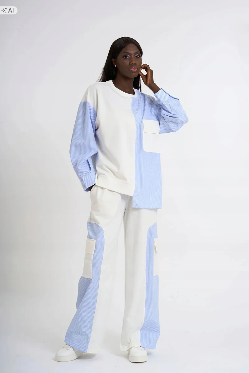 DRES KOMPLET DAMSKI MELANŻOWY W STYLU MINIMALISTYCZNYM 44 5IA