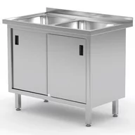 Meble gastronomiczne - Zlew roboczy gastronomiczny z szafką z drzwiami suwanymi PODWÓJNY 100x60x85 cm - Hendi 813690 - miniaturka - grafika 1
