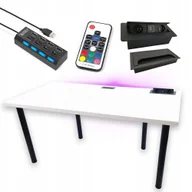 Biurka gamingowe - Biurko Gamingowe Białe Led Przepust Gniazdo Usb - miniaturka - grafika 1