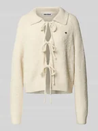 Swetry damskie - Kurtka z dzianiny z wiązaniem - miniaturka - grafika 1