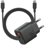 Ładowarki do telefonów - Ładowarka sieciowa Bazic Goport Velox Kit 1xUSB-C 1xUSB-A GaN 35W z kablem plecionym czarny - miniaturka - grafika 1
