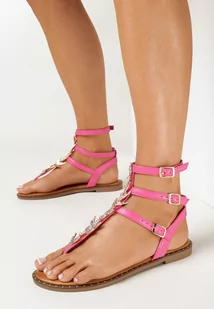 Fuksjowe Sandały Rzymianki z Metalową Ozdobą Nosania - Sandały damskie - miniaturka - grafika 1