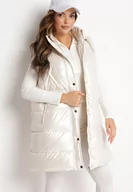 Kamizelki damskie - Jasnobeżowa Długa Kamizelka Pikowana z Kapturem Agelie - miniaturka - grafika 1