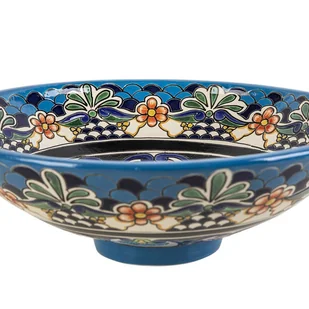Meksykańska ceramiczna umywalka nablatowa z reliefem La Reina Prima – okrągła umywalka łazienkowa 44 x 13,5 cm Umywalka z motywami Talavera - Umywalki Meksykańska ceramiczna umywalka nablatowa z reliefem La Reina Prima – okrągła umywalka łazienkowa 44 x 13,5 cm Umywalka z motywami Talavera - Umywalki - miniaturka - grafika 1