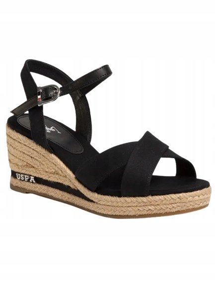 U.S POLO ASSN. CZARNE ESPADRYLE NA KOTURNIE Z JUTOWĄ PODESZWĄ 36 J6A