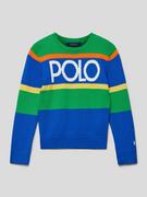 Swetry dla chłopców - Sweter z dzianiny z nadrukiem z logo - miniaturka - grafika 1