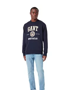 GANT Męska bluza dresowa D1 Crest Shield z dekoltem w serek, wieczorny niebieski, M - Bluzy męskie - miniaturka - grafika 1