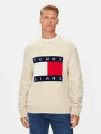 Swetry męskie - Tommy Jeans Sweter Flag DM0DM19442 Beżowy Regular Fit - miniaturka - grafika 1