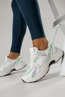 Sneakersy damskie - Białe sneakersy damskie buty sportowe na trening zielone i fioletowe wstawki sznurowane Casu ABO-1707-36 - miniaturka - grafika 1