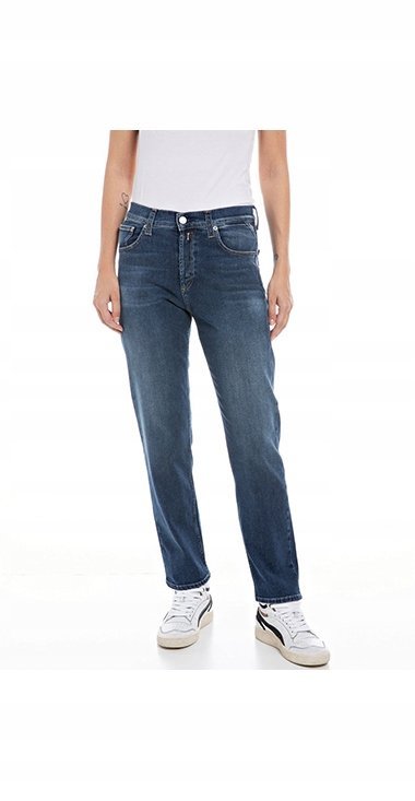 REPLAY NIEBIESKIE JEANSY Z PRZETARCIAMI I WYSOKIM STANEM 24/28 6BA