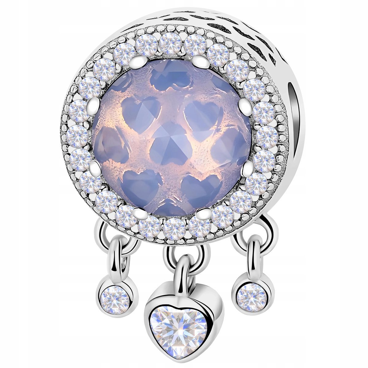 Charms Srebrny Okrągły Koralik Różowe Serca z Cyrkoniami SREBRO 925