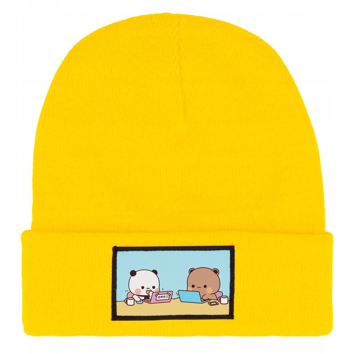 CZAPKA ZIMOWA CIEPŁA ŻÓŁTA DZIECIĘCA Z MOTYWEM DUDU I BUBU MIX WZORÓW