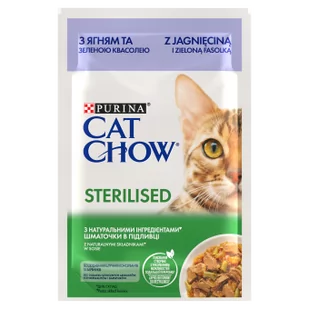 CAT CHOW Sterilised Karma dla kotów z jagnięciną i zieloną fasolką w sosie 26x85g - Mokra karma dla kotów - miniaturka - grafika 1