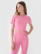 Koszulki sportowe damskie - Damski crop-top 4F 4FRAW24TTSHF2581 - różowy - miniaturka - grafika 1
