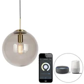 Lampy sufitowe - QAZQA Inteligentna lampa wisząca z mosiądzu z przydymionym szkłem 30 cm z Wifi ST64 - Kula - miniaturka - grafika 1