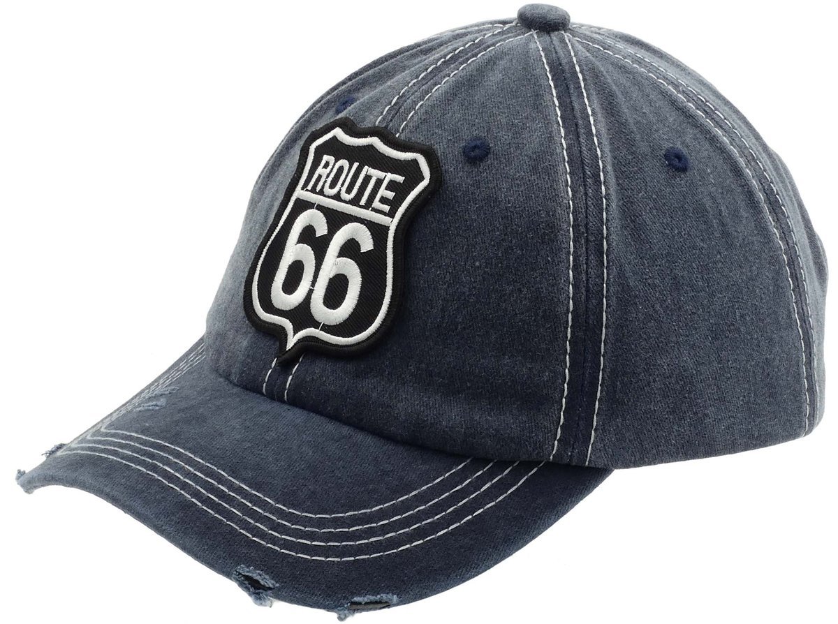 Czapka Z Daszkiem Męska Bejsbolówka Jeansowa Route 66 Niebieska Patrolówka