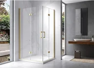 Kabiny prysznicowe - HYDROSAN Kabina prysznicowa prostokątna narożna 80x100x195 drzwi podwójne składane złota szkło transparentne uniwersalna z powłoką Nano Glass KZ12B-GL-100X80 - miniaturka - grafika 1