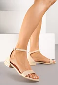 Sandały damskie - Beżowe Sandały Vices na Niskim Słupku z Paskiem z Klamerką Froana - miniaturka - grafika 1