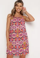 Sukienki - Różówo-Pomarańczowa Bawełniana Sukienka o Rozkloszowanym Kroju na Ramiączkach Tesarae - miniaturka - grafika 1