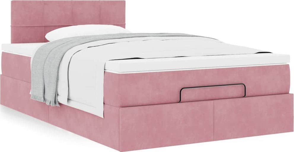vidaXL vidaXL Rama łóżka otomana z materacem, różowa, 120x200 cm, aksamit