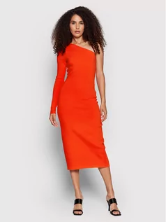 Sukienki - Victoria Victoria Beckham Sukienka koktajlowa One Shoulder 1222KDR003593A Pomarańczowy Slim Fit - grafika 1