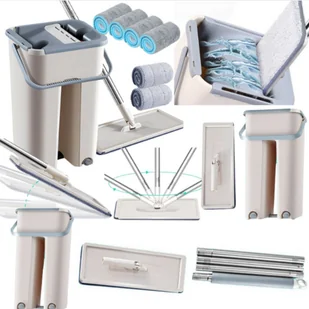 Mop Płaski Wyciskany Z Wiadrem Dwukomorowym 2 Wkłady Z Mikrofibry - Miotły, szufle, mopy Mop Płaski Wyciskany Z Wiadrem Dwukomorowym 2 Wkłady Z Mikrofibry - Miotły, szufle, mopy - miniaturka - grafika 1