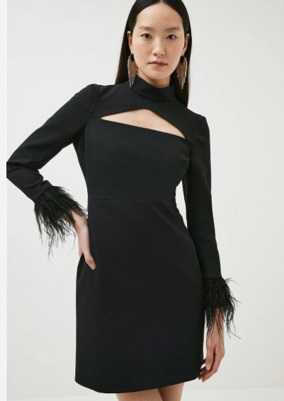 KAREN MILLEN SUKIENKA CZARNA PROSTA Z PIÓRAMI MINI 40 2A6F1_B* T5A