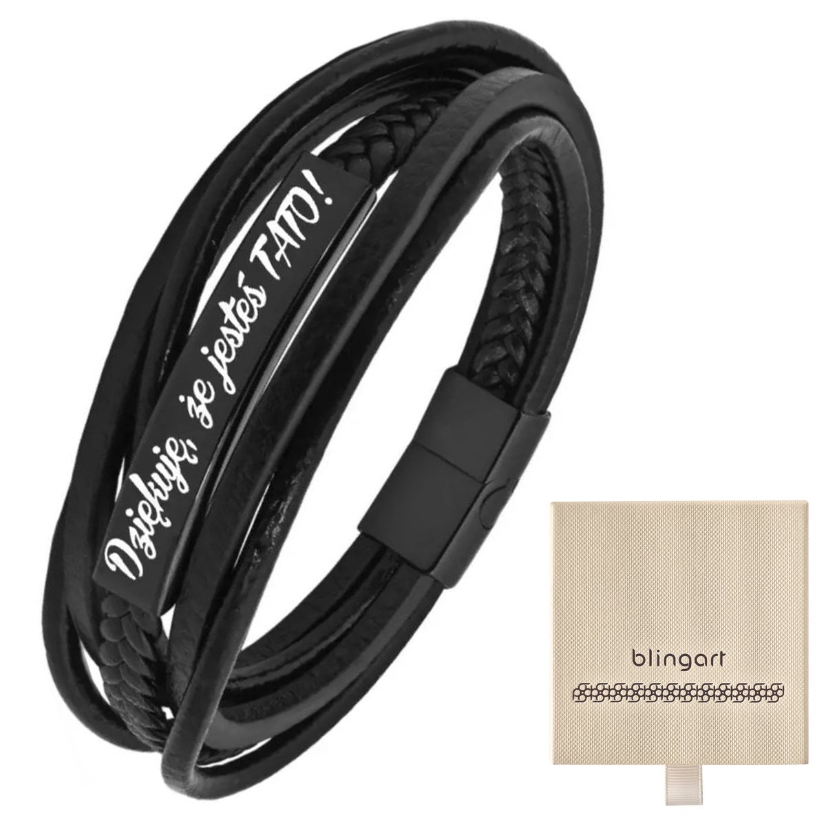 Bransoletka z grawerem skórzana męska plecionka