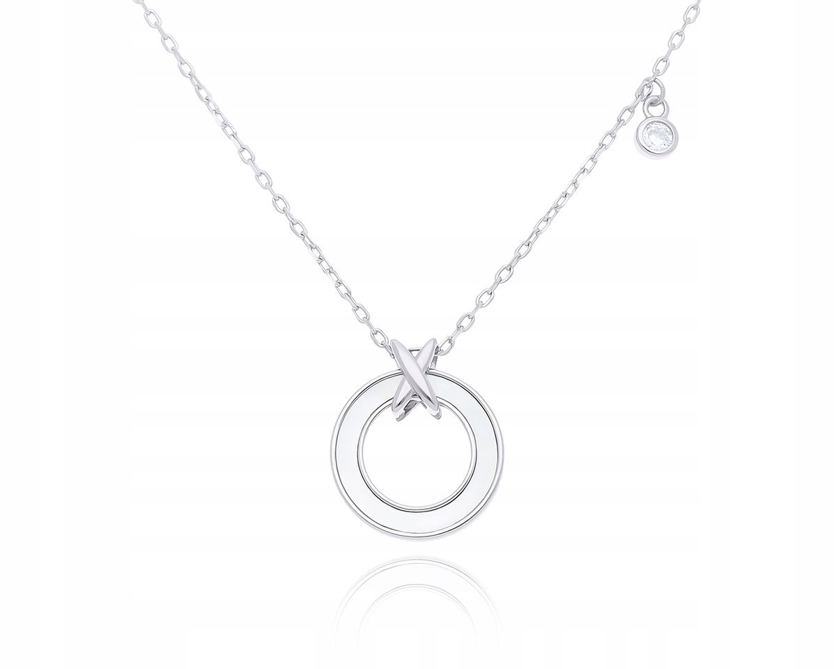 Naszyjnik srebrny 925 Damski z masą perłową i cyrkonią okrągła zawieszka