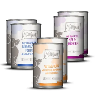 Korzystny pakiet MjAMjAM Adult, 24 x 400 g - Pakiet mieszany I (3 smaki) - Mokra karma dla psów - miniaturka - grafika 1