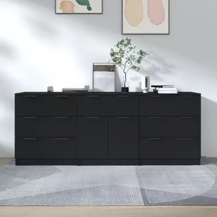 3-częściowa komoda, czarna, materiał drewnopochodny - Komody - miniaturka - grafika 1