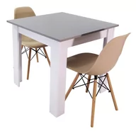 Stoły z krzesłami - Zestaw stół Modern 80 GW i 2 krzesła Milano beżowe - miniaturka - grafika 1