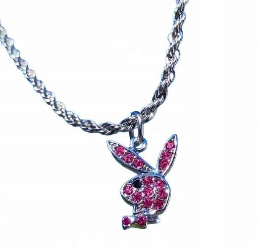 Naszyjnik łańcuszek Króliczek Playboy Z Diamencikami Kryształkami Różowy