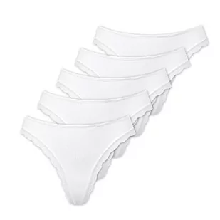 Marilyn Poupée Infinity stringi z bawełny z obszyciem koronkowym białe - XL - 5 sztuk w opakowaniu, biały, XL - Majtki damskie - miniaturka - grafika 1