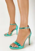 Sandały damskie - Zielone Sandały na Wysokiej Szpilce ze Sprzączką Novala - miniaturka - grafika 1