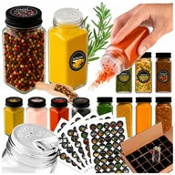 Pojemniki kuchenne - 24x SZKLANE POJEMNIKI SŁOICZKI 120 ml na PRZYPRAWY ZIOŁA + SITKO + ETYKIETY - miniaturka - grafika 1
