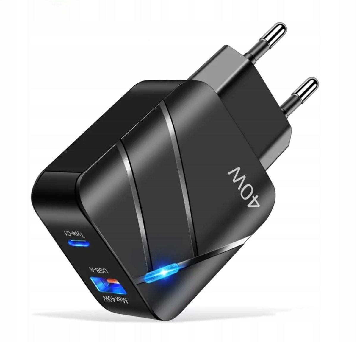 Czarna szybka Ładowarka 40W USB typu A i C QC 3.0 40 W 2 porty A+C