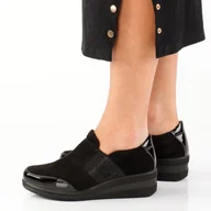 Półbuty damskie - Czarne półbuty damskie na koturnie Sergio Leone Pb225 - miniaturka - grafika 1