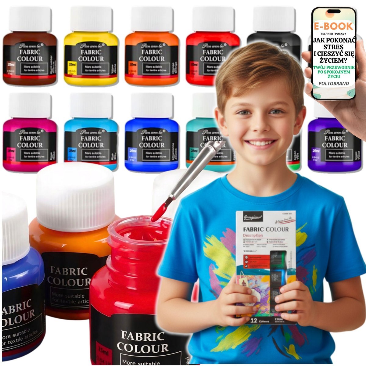 Zestaw Farb Do Tkanin Ubrań Wielokolorowy Diy Prezent 12X25Ml Farby Do Ubrań Dla Dzieci Prezent Dla Córki Syna Na Święta + Ebook-1