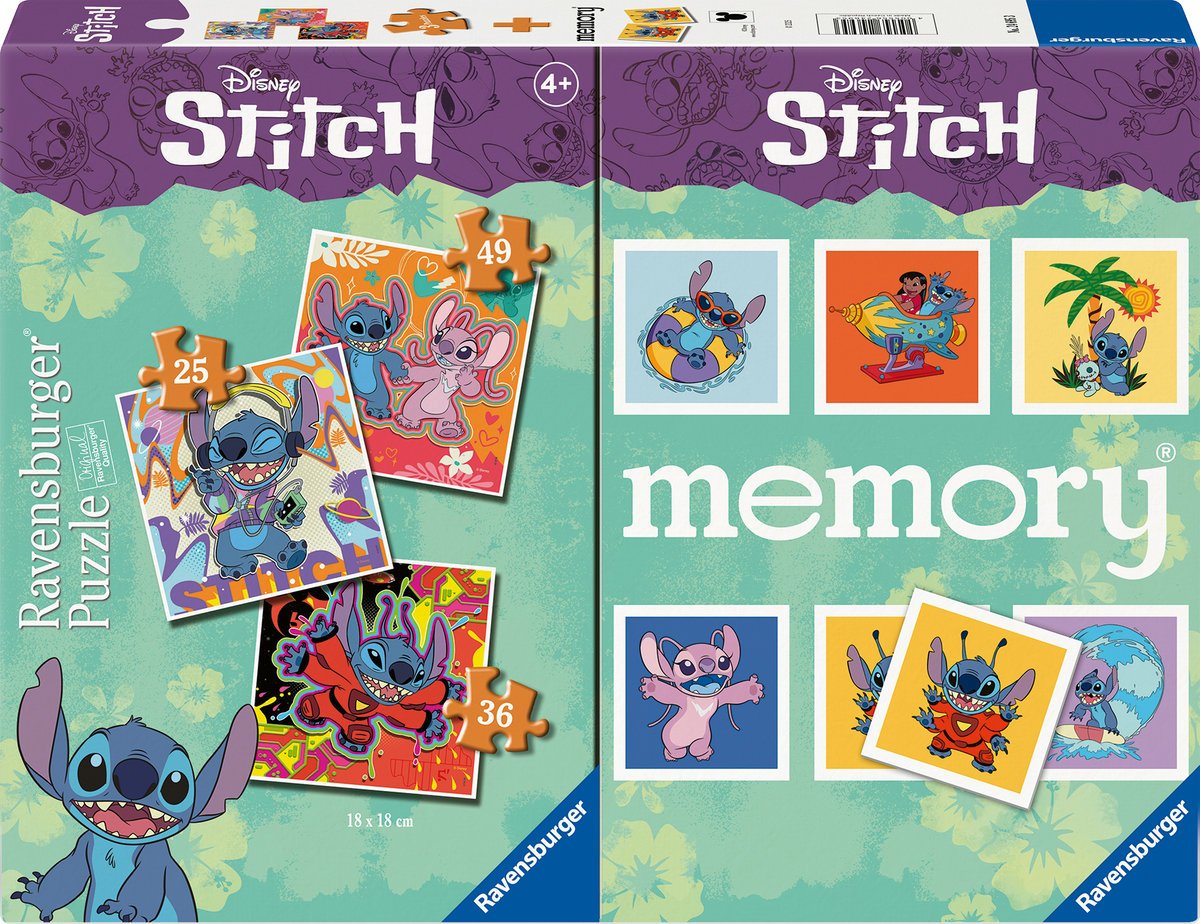 Puzzle dla dzieci 2D 3in1 & Memory: Disney Stitch 25/36/49 el.