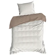 Pościel - Pościel RAYA paski biało beżowa 140x200 satyna - miniaturka - grafika 1