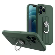 Etui i futerały do telefonów - Ring Case silikonowe etui z uchwytem na palec i podstawką do Samsung Galaxy A22 4G ciemnozielony - miniaturka - grafika 1