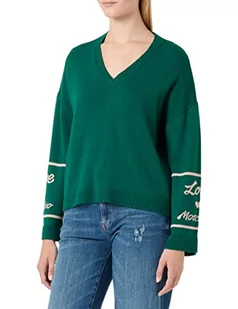 Love Moschino Damski sweter z dekoltem w serek, zielony, 42 - Swetry damskie - miniaturka - grafika 1