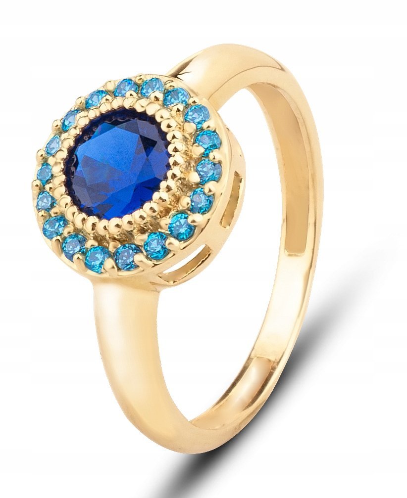 PIĘKNY ZŁOTY PIERŚCIONEK OCCHIO BLUE NIEBIESKI 333