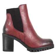 Botki damskie - M.Daszyński Wygodne Botki Na Słupku czerwone - ButyModne - miniaturka - grafika 1