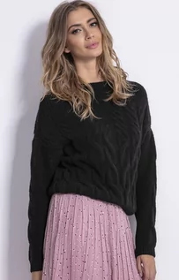 Swetry damskie - Casualowy sweter z szerszym dekoltem w kolorze czarnym F838, Kolor czarny, Rozmiar S/M, Fobya - Primodo.com - grafika 1