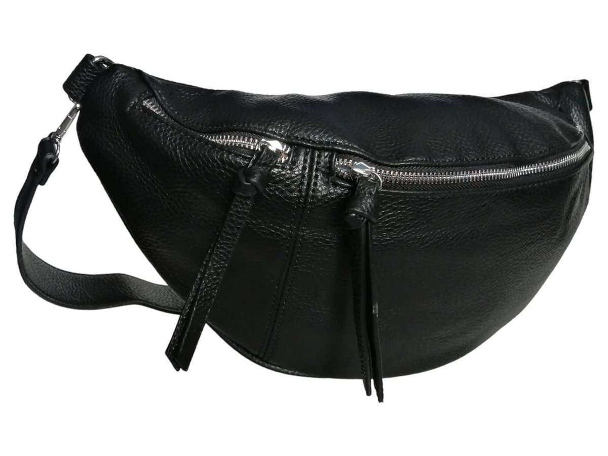 Duża Torebka Saszetka, Nerka Damska, Czarna Torba Na Ramię (2 Paski)