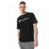 Koszulki sportowe męskie - Męski t-shirt z nadrukiem Champion Legacy Crewneck T-shirt - czarny - CHAMPION - miniaturka - grafika 1
